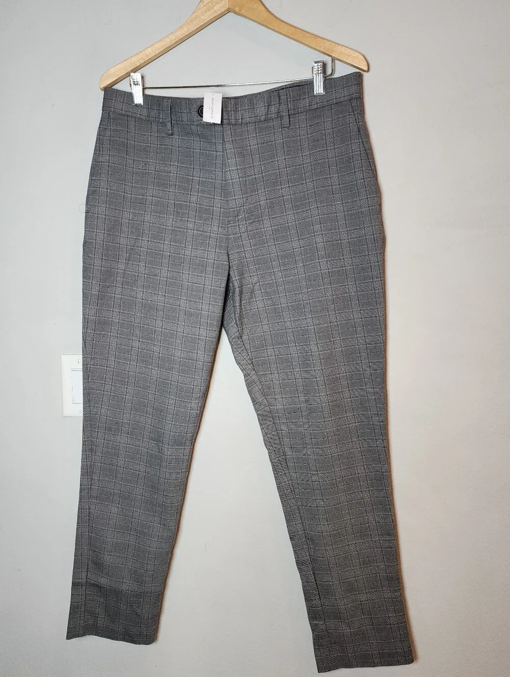 NWT Banana Republic Slim Tapered Grey Plaid Pants Men's Size 35 28